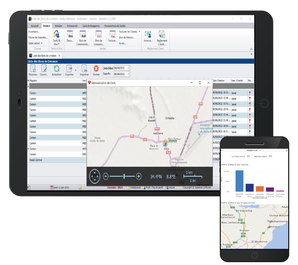 Gérer efficacement le commerce ambulant , La gestion du commerce ambulant sur le terrain , gestion des ventes en utilisant NEXUS anywhere , Suivi géographique des ventes , un système dédié au commerce ambulant , Gestion des vendeurs , Gérer les tournées des vendeurs ambulants , Gestion des clients , Nexus , Gestion du stock camion en temps réel, Suivi de l’état de stock au niveau du camion en temps réel , Gestion des commandes , Solutions métiers ,